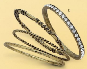 Stacksational - Antiqued matte brass plated crystals, set of four bangles